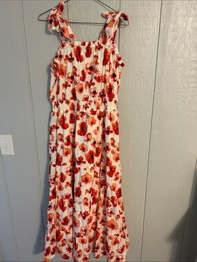 Matilda Jane White Maxi Dress with Red and Orange Floral Print